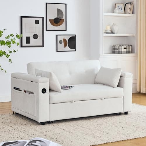 54 Convertible Sleeper Sofa Bed with USB Charging Ports&Cup Holders