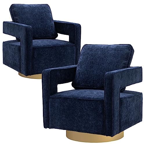 ODUWA Modern Round Boucle Swivel Chair Set of 2, Black Base, Living Room Nursery Comfortable