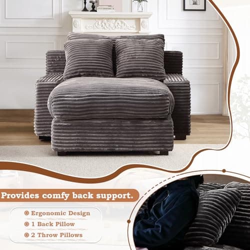 Oversized Corduroy Chaise Lounge Chair for Living Room or Bedroom
