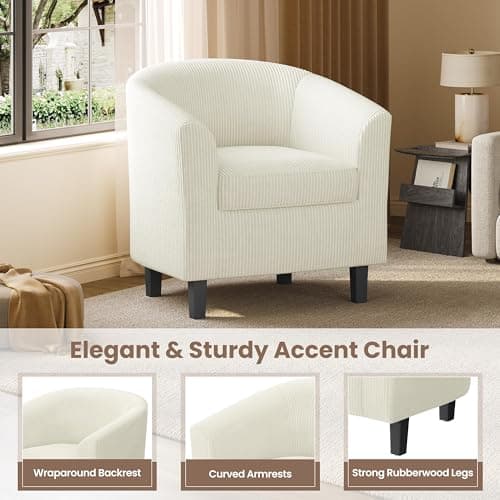 Yaheetech Beige Corduroy Barrel Chair for Living Room and Bedroom