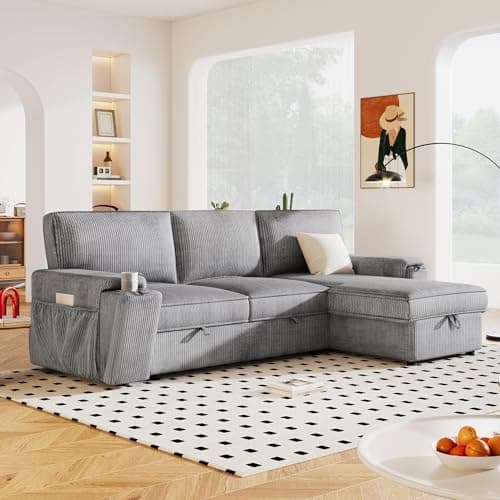 Eafurn 4-in-1 L-Shaped Sectional with Pullout Bed and USB Ports