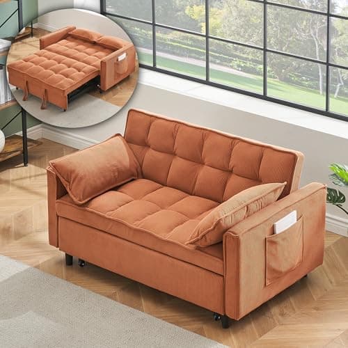 3-in-1 Convertible Living Room Couch Bed, Grey Velvet Fabric | Side Pocket & Adjustable Backrest