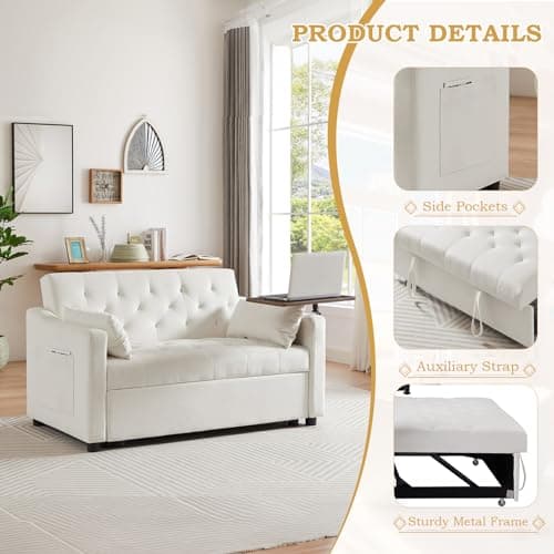 Convertible Sleeper Sofa Couch with Pull Out Bed & Table