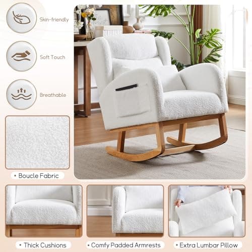 Upholstered Boucle Glider Rocking Chair for Nursery and Baby Room