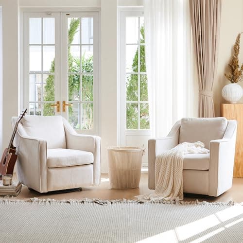 COLAMY Beige 360° Swivel Accent Chair with Track Arms