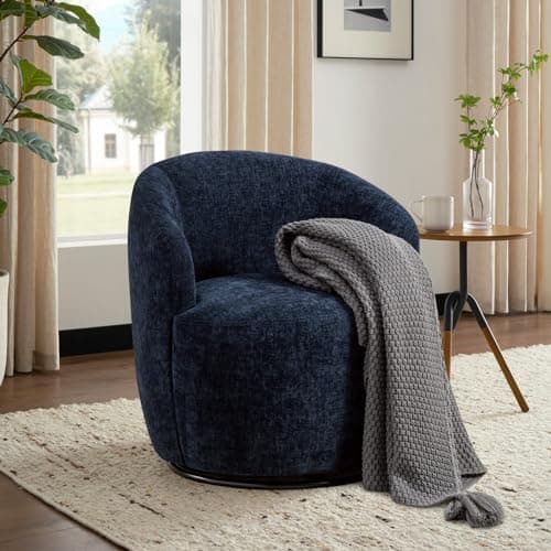 360 Degree Swivel Barrel Chair in Black Chenille Fabric