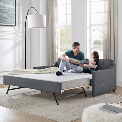 JEEOHEY Dark Grey Twin Day Bed with Pop Up Trundle & USB Port