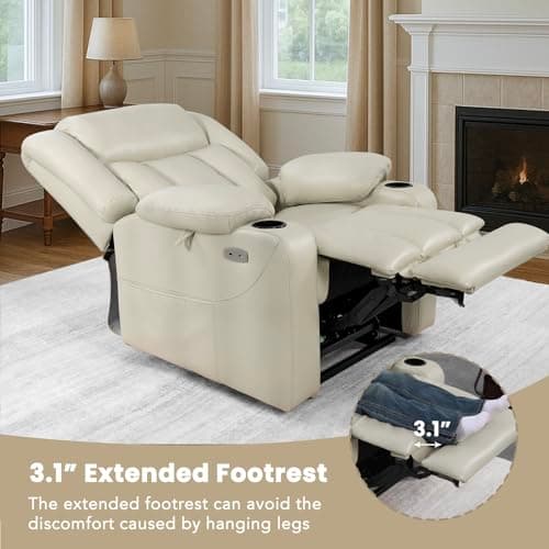 Heavy Duty Dual Motor Oversized Power Lift Recliner Chair for Elderly, Cream White
| 400lbs Capacity Leather Recliner with Massage and Heat for Elderly, Cream White
| Big and Tall Lay Flat Lift Chair with Cup Holders, Dual Motor Power Recliner for E