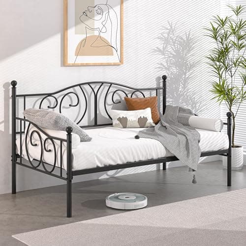 Metal Daybed Frame with Classic Headboard, Twin Size, Black