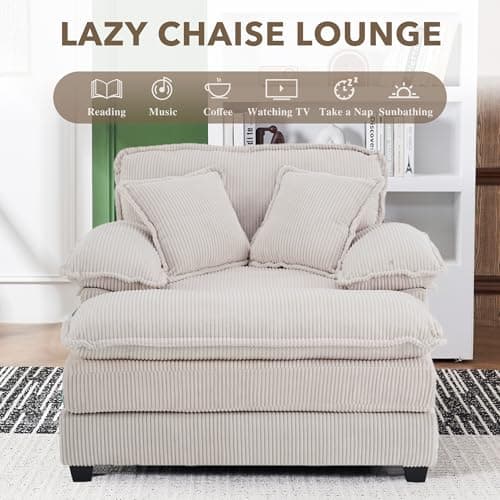 56.3" Oversized Corduroy Chaise Lounge with Ottoman, Plush Seat for Living Room