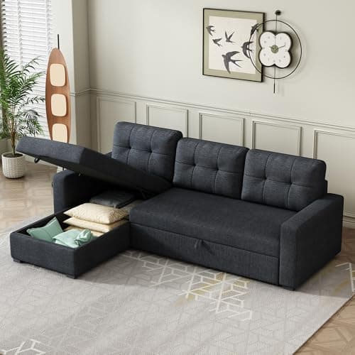 L-Shape Reversible Sleeper Sofa Bed with Storage & Removable Cushions