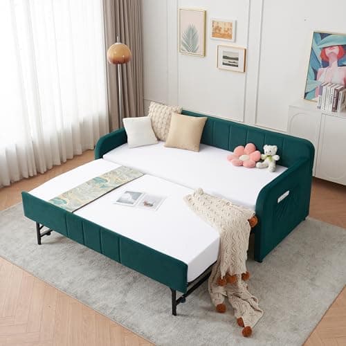 Twin Velvet Daybed with Pop-up Trundle & USB Port, Space-Saving & Easy Assembly