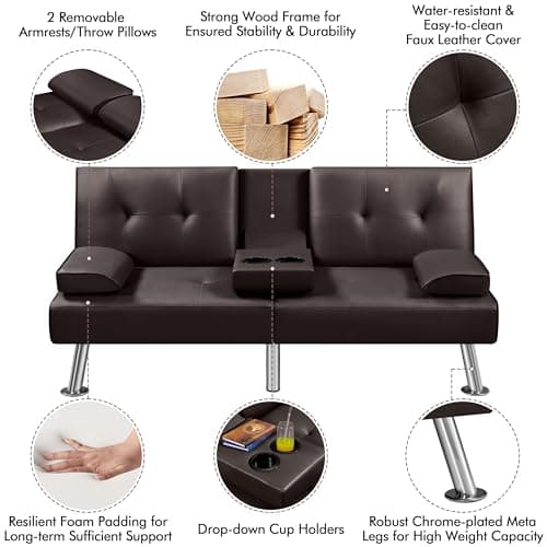 Yaheetech Adjustable Sleeper Sofa, Modern Faux Leather, 772lb Capacity