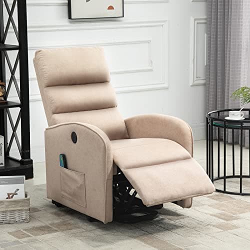 AVAWING Electric Recliner with Heat & Massage for Seniors, Khaki Fabric Side Pocket & USB Port