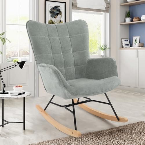 LSSPAID Grey Upholstered Glider Rocking Chair for Living Room & Nursery