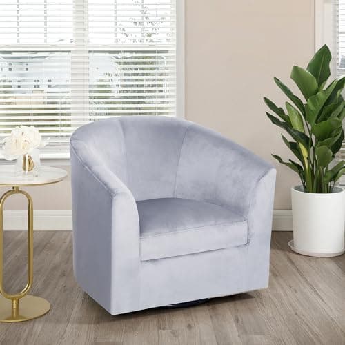 Ariana Swivel Barrel Chair, Gray Microfiber, Living Room Accent Chair