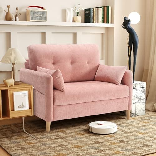 47" Soft Chenille Love Seat Sofa, Tool-Free Setup, All Wood, Yellow
