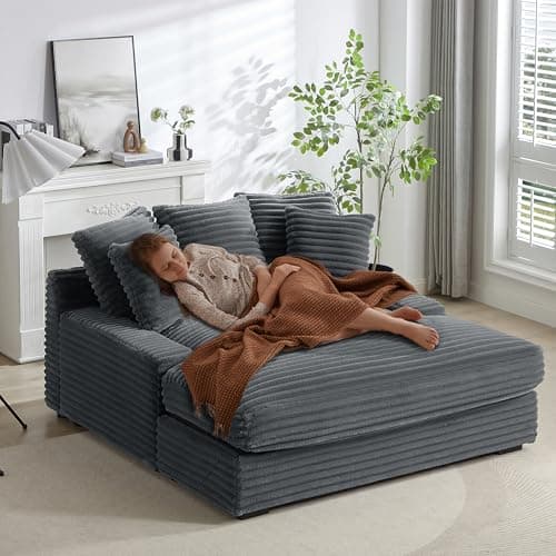 49.2" Full Foam Oversized Chaise Lounge Chair, Cozy Corduroy Upholstered Sleeper Sofa