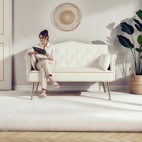 Beige Velvet Loveseat with Gold Legs, 55-inch Tufted Backrest Living Room Couch