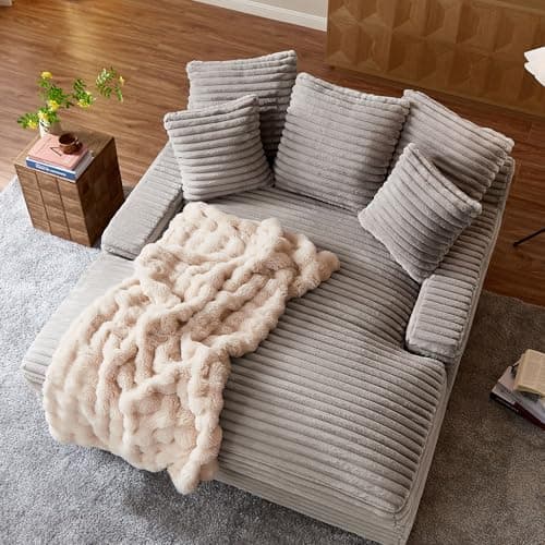 55" Oversized Indoor Chaise Lounge Sofa Bed with Tufted Seat & Detachable Pillows
