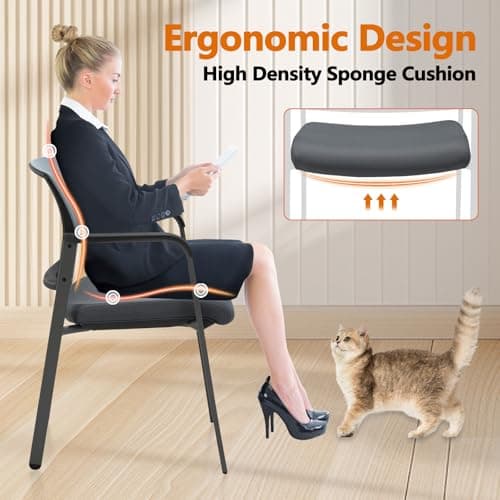 CLATINA Grey Mesh Back Stacking Arm Chairs with Fabric Seat and Ergonomic Lumbar Support