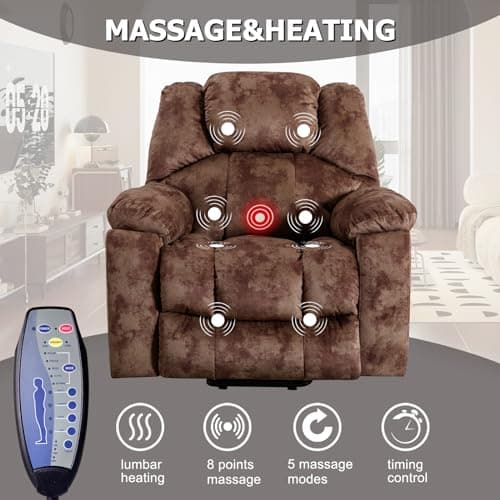 Phoenix Home Large Power Recliner with Massage & Heat, Brown