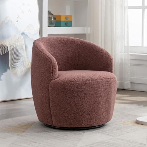 KIVENJAJA Teddy Sherpa Swivel Chair, Ivory, Modern Nursery Living Room Armchair