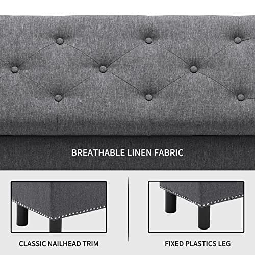 Furnimart 42.5 Inch Tufted Linen Ottoman Bench, Flip Top Storage for Bedroom