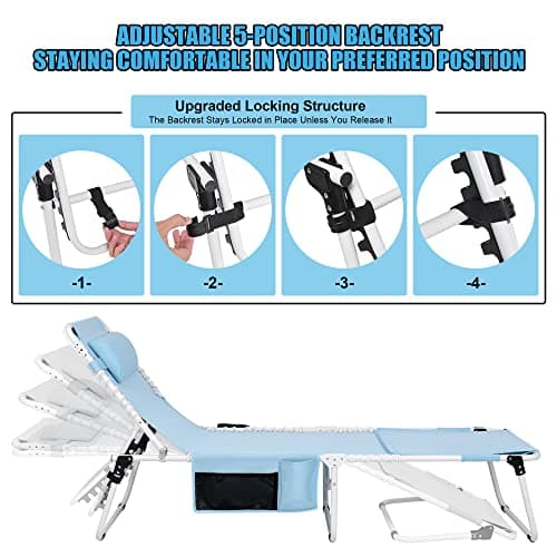 Oversized Heavy Duty Folding Chaise Lounge for Outdoor Sunbathing