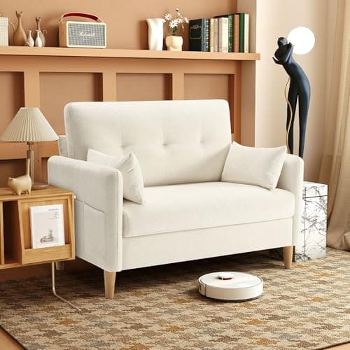 47" Soft Chenille Love Seat Sofa, Tool-Free Setup, All Wood, Yellow