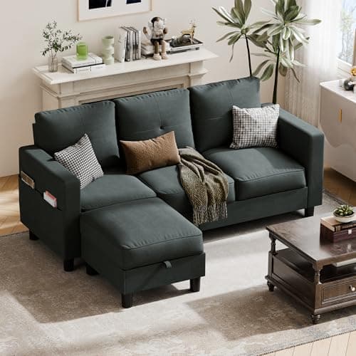 Dark Gray JY Convertible Sectional with L-Shaped Ottoman for Small Spaces