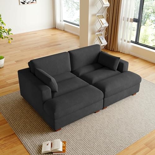 Oversized Beige Corduroy Chaise Lounge for Bedroom & Living Room (Left Arm)