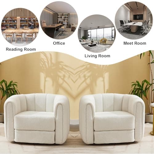 Swivel Accent Chair for Living Room: Teddy Fabric Barrel Armchair (Beige)