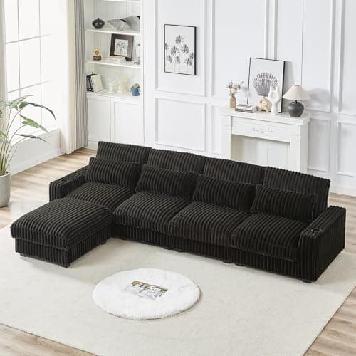 Black L Shaped Convertible Sectional Sofa with Ottoman & USB Port