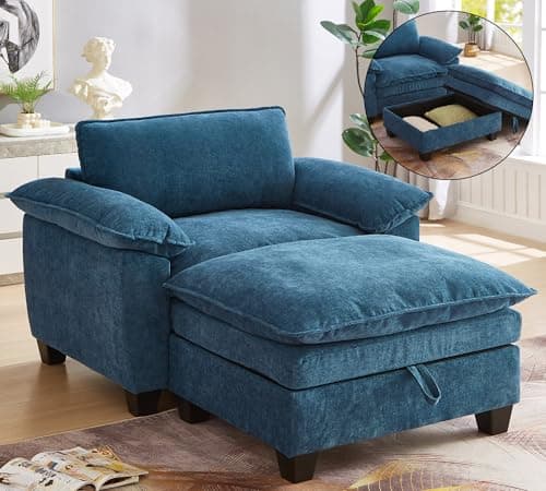 Oversized Chenille Chaise Lounge Chair with Ottoman (57.6", Green)