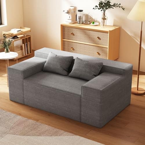 Modern Loveseat Sofa for Small Spaces, No Assembly Needed, Sleeper Sofa with Pillows, Cat-Scratch Resistant Linen - Grey