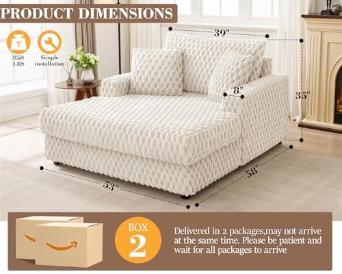 Chaise Lounge Chair Indoor: 53" Comfy Oversized Reading Chair in White