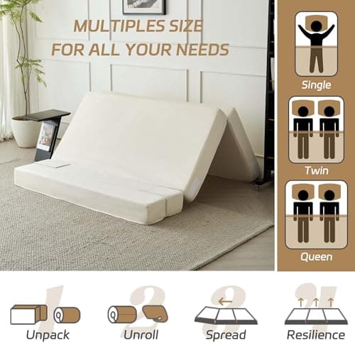 Beige Linen Foldable Mattress 3-in-1 Sofa Bed, Queen, Pillow Included