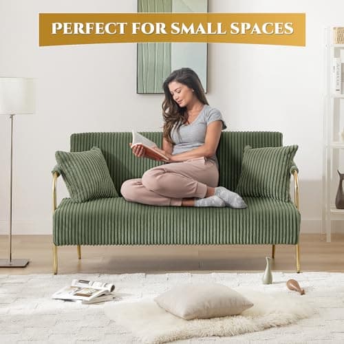 O YY Sir Dark Green Corduroy 59" 2 Seater Loveseat Couch with Pillows