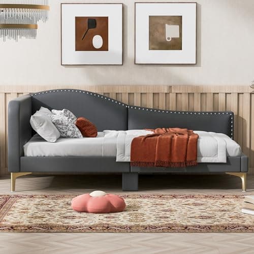 Merax Grey Twin Upholstered Daybed with Headboard and Armrest