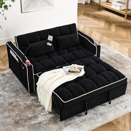 3-in-1 Velvet Convertible Sofa Bed with Storage & USB Port, Gray