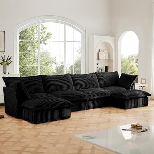 156" W Modern Chenille U-Shaped Sofa with Ottoman, Comfy 4-Seater for Living Room, Office