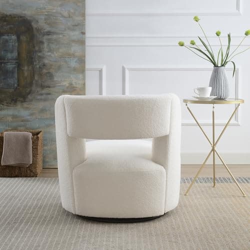 GDFStudio Cream Swivel Armless Chair for Living Room & Bedroom