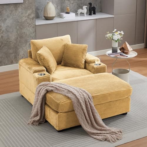 Oversized Grey Chaise Lounge Chair with Ottoman & Storage