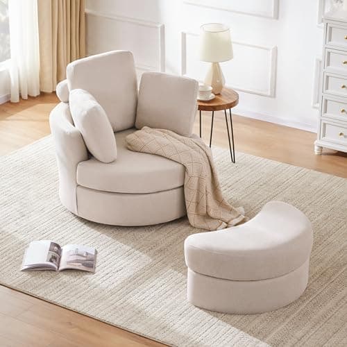 39 Swivel Accent Barrel Chair with Removable Headrest and Ottoman, Grey