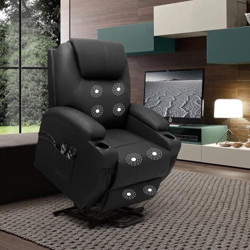 VICTONE Elderly Electric Power Lift Recliner Chair for Living Room with Massage, Side Pockets and Cup Holders