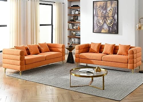 Oversize 2 Pieces Sofa Set, 81 Inch Comfy 3 Seater Sofa, Modern Futon Couch, Bouclé Teddy Cloud Sofa