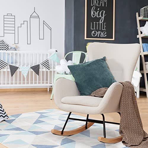 PrimeZone Comfortable Nursery Rocking Chair, Ivory White