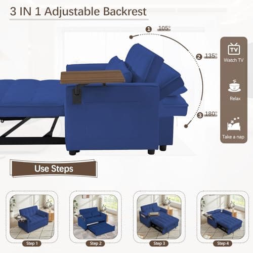 3 in 1 Sleeper Sofa Bed with Reclining Backrest & Table