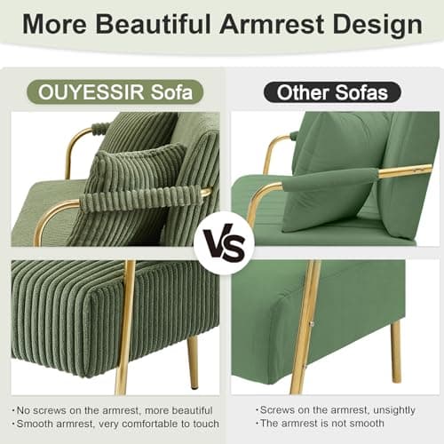O YY Sir Dark Green Corduroy 59" 2 Seater Loveseat Couch with Pillows
